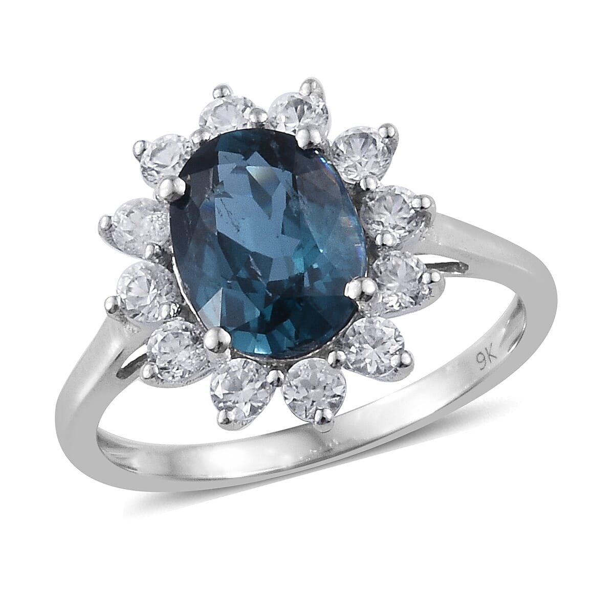 9K White Gold Extremely Rare AA  Indigo Kyanite (Ovl), Natural Cambodian Zircon Ring 3.00 Ct.
