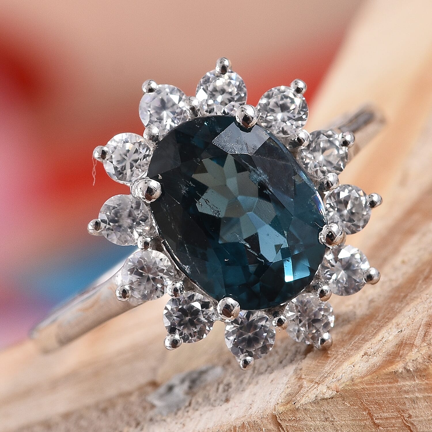 9K White Gold Extremely Rare AA  Indigo Kyanite (Ovl), Natural Cambodian Zircon Ring 3.00 Ct.