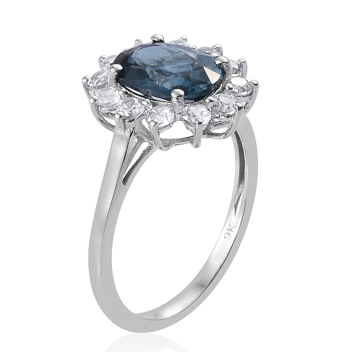 9K White Gold Extremely Rare AA  Indigo Kyanite (Ovl), Natural Cambodian Zircon Ring 3.00 Ct.