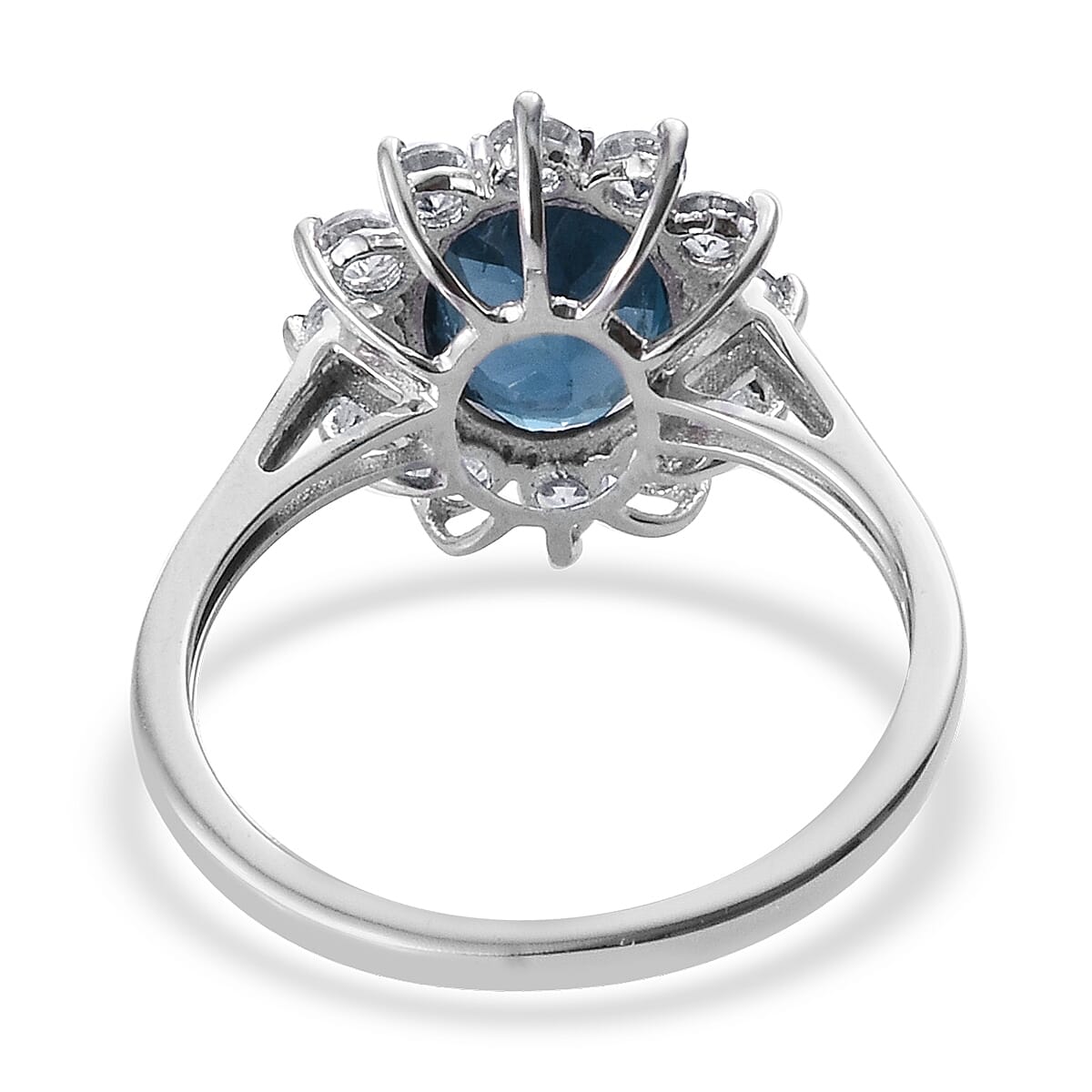 9K White Gold Extremely Rare AA  Indigo Kyanite (Ovl), Natural Cambodian Zircon Ring 3.00 Ct.