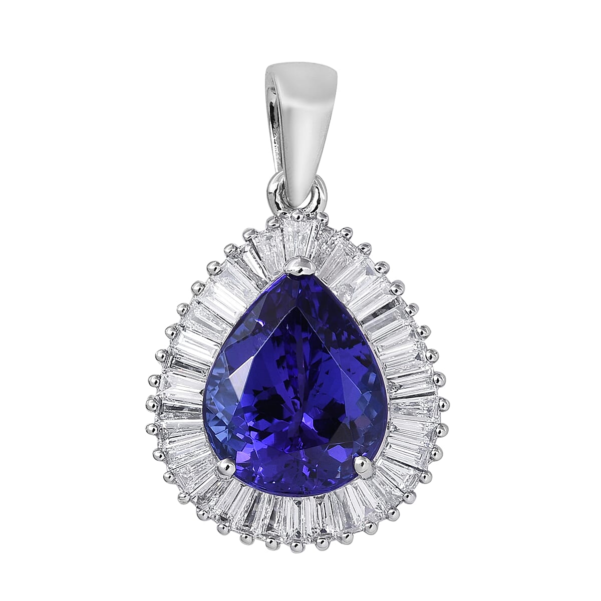 RHAPSODY 950 Platinum AAAA Tanzanite (Pear), Diamond (VS/E-F)  Pendant 4.250 Ct.
