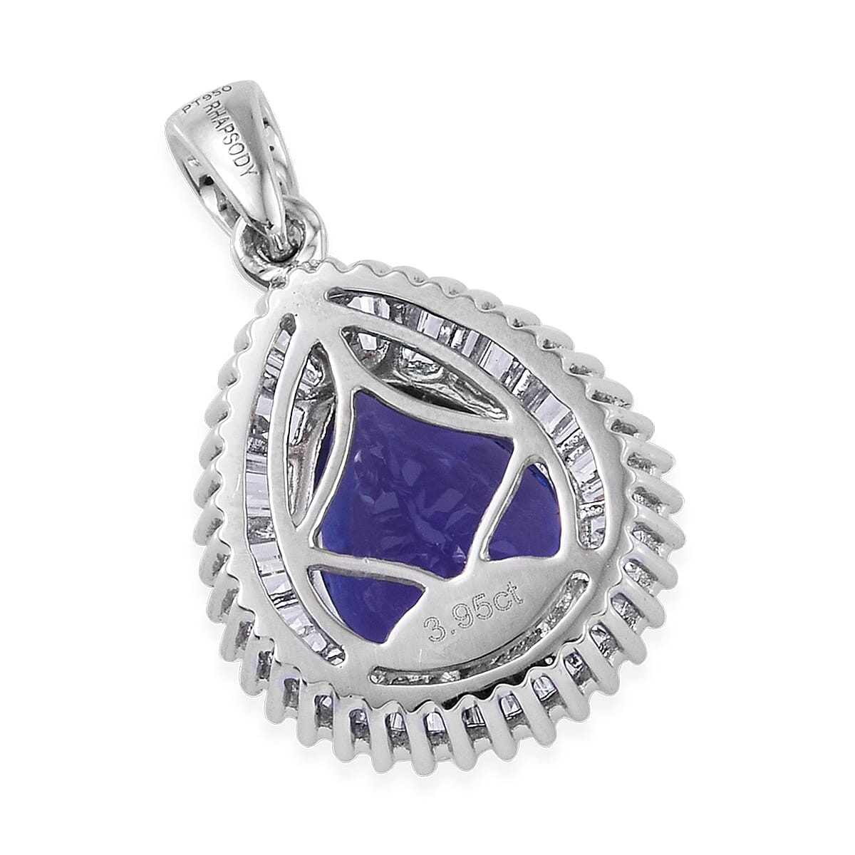 RHAPSODY 950 Platinum AAAA Tanzanite (Pear), Diamond (VS/E-F)  Pendant 4.250 Ct.