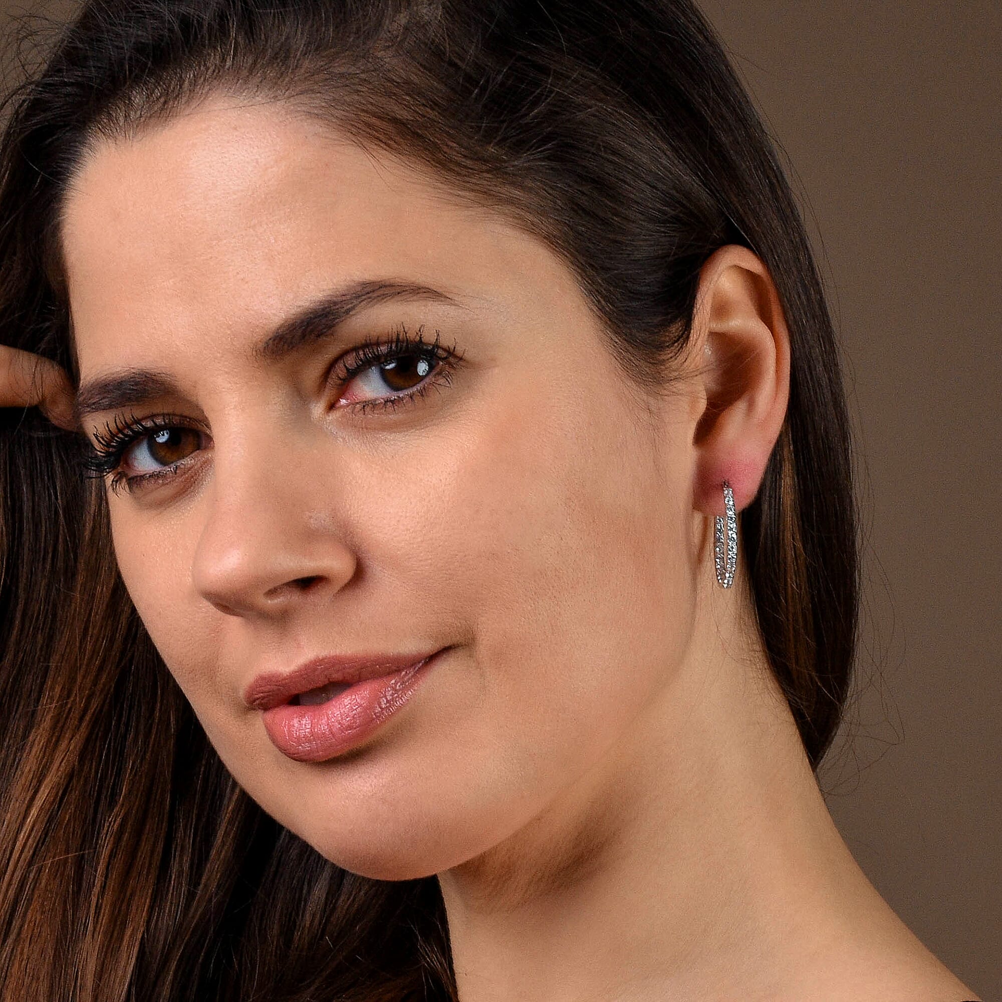 ELANZA Simulated Diamond Hoop Earrings (with Clasp) in Rhodium Overlay Sterling Silver