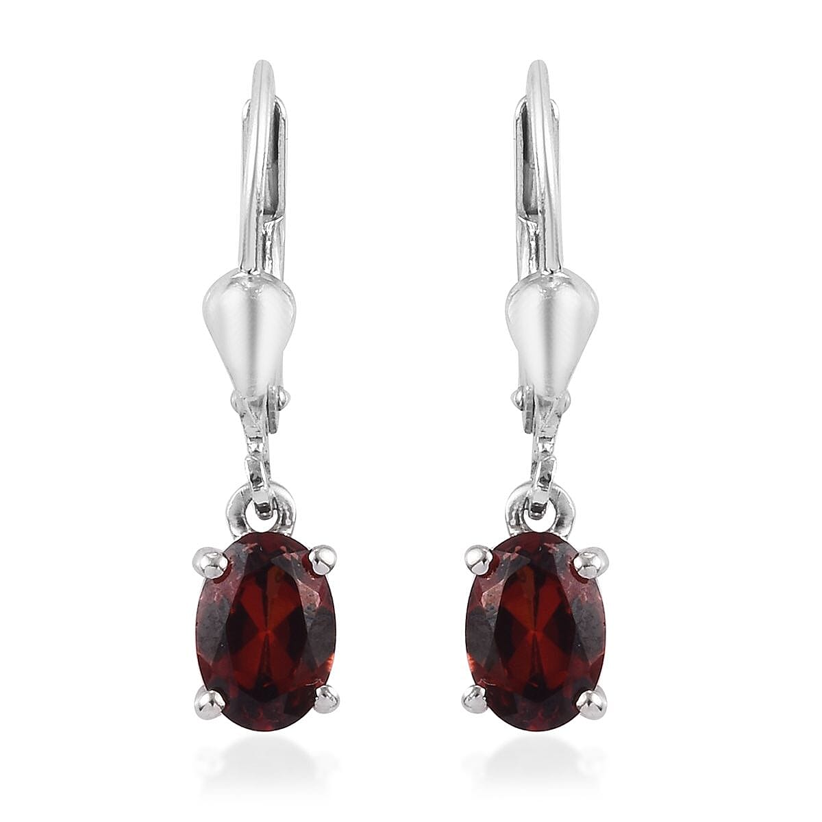 Mozambique Garnet (Ovl) Lever Back Earrings in Platinum Overlay Sterling Silver 1.80 Ct.