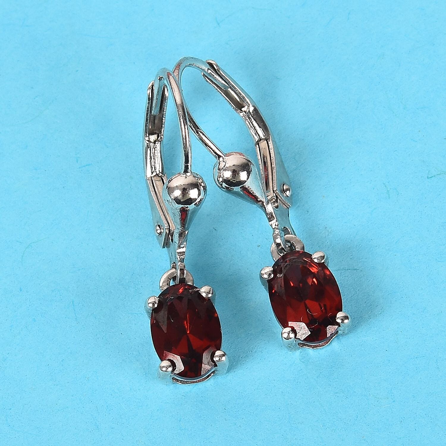 Mozambique Garnet (Ovl) Lever Back Earrings in Platinum Overlay Sterling Silver 1.80 Ct.