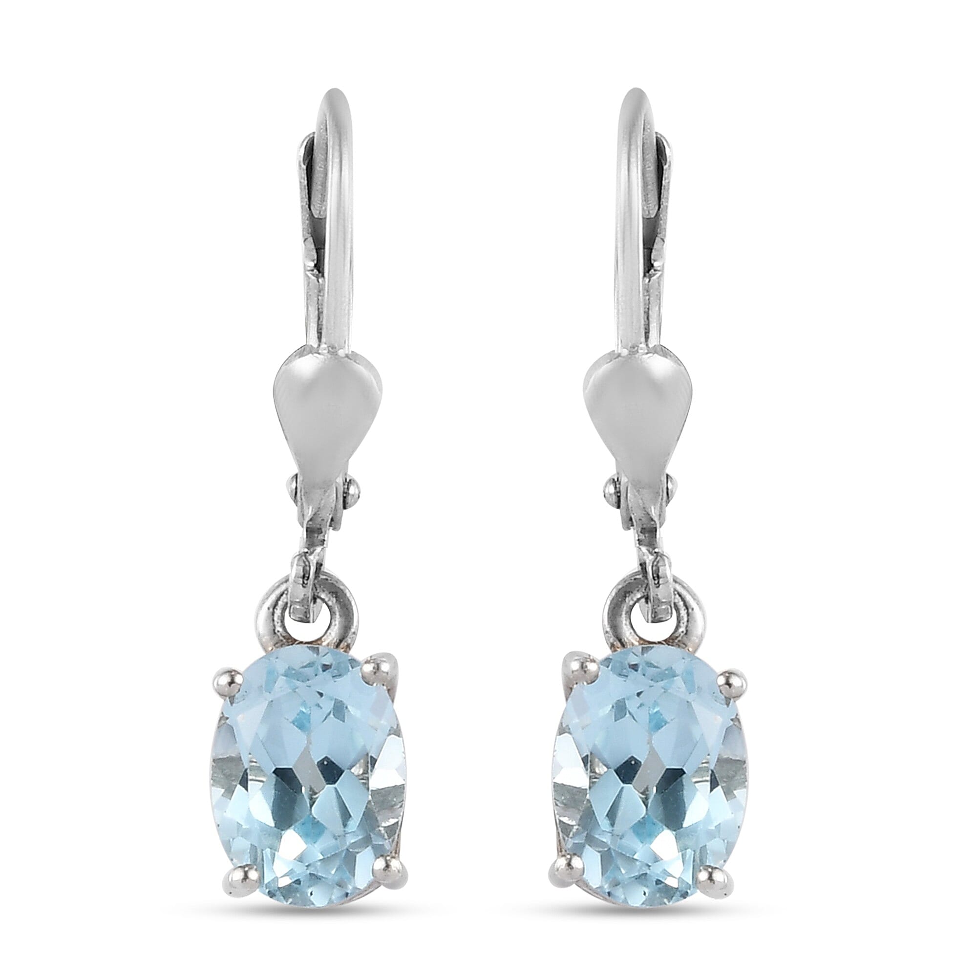AA Sky Blue Topaz (Ovl) Lever Back Earrings in Platinum Overlay Sterling Silver 2.96 Ct.