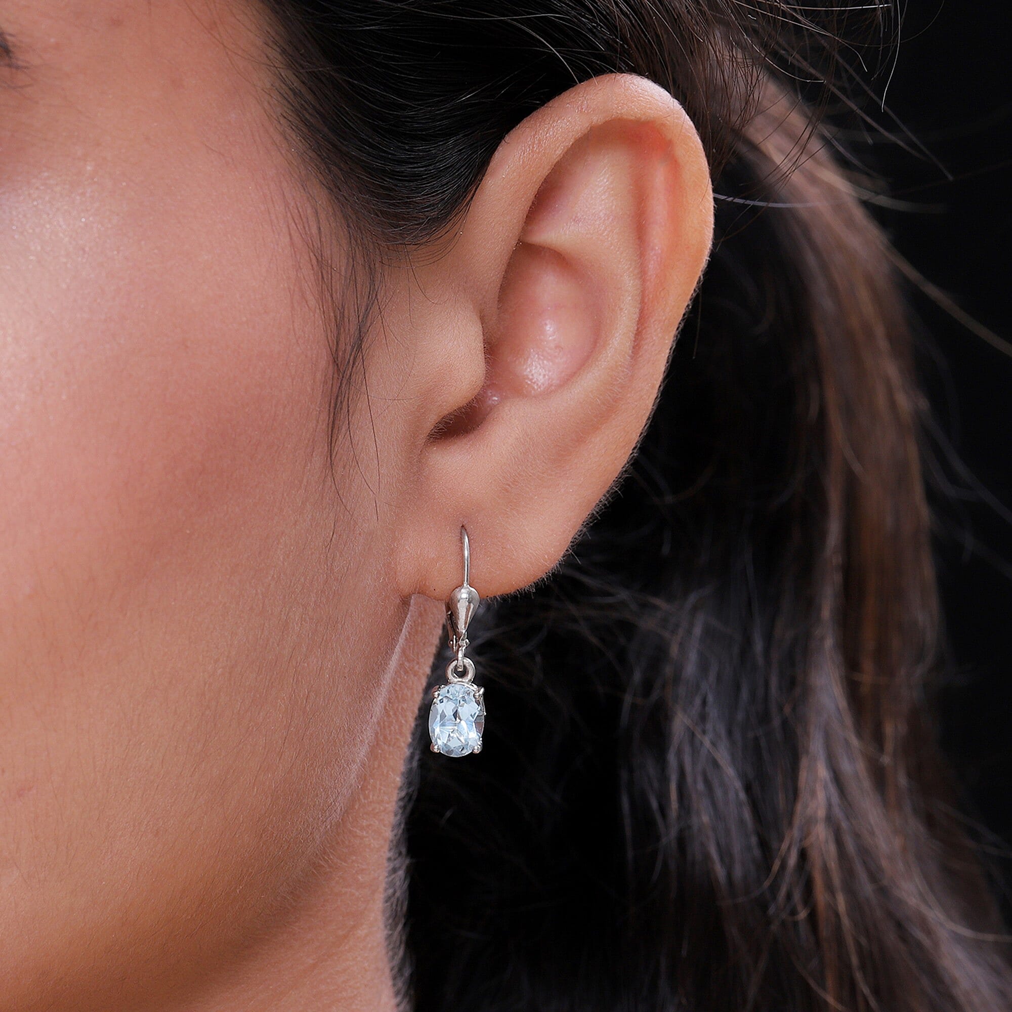 AA Sky Blue Topaz (Ovl) Lever Back Earrings in Platinum Overlay Sterling Silver 2.96 Ct.