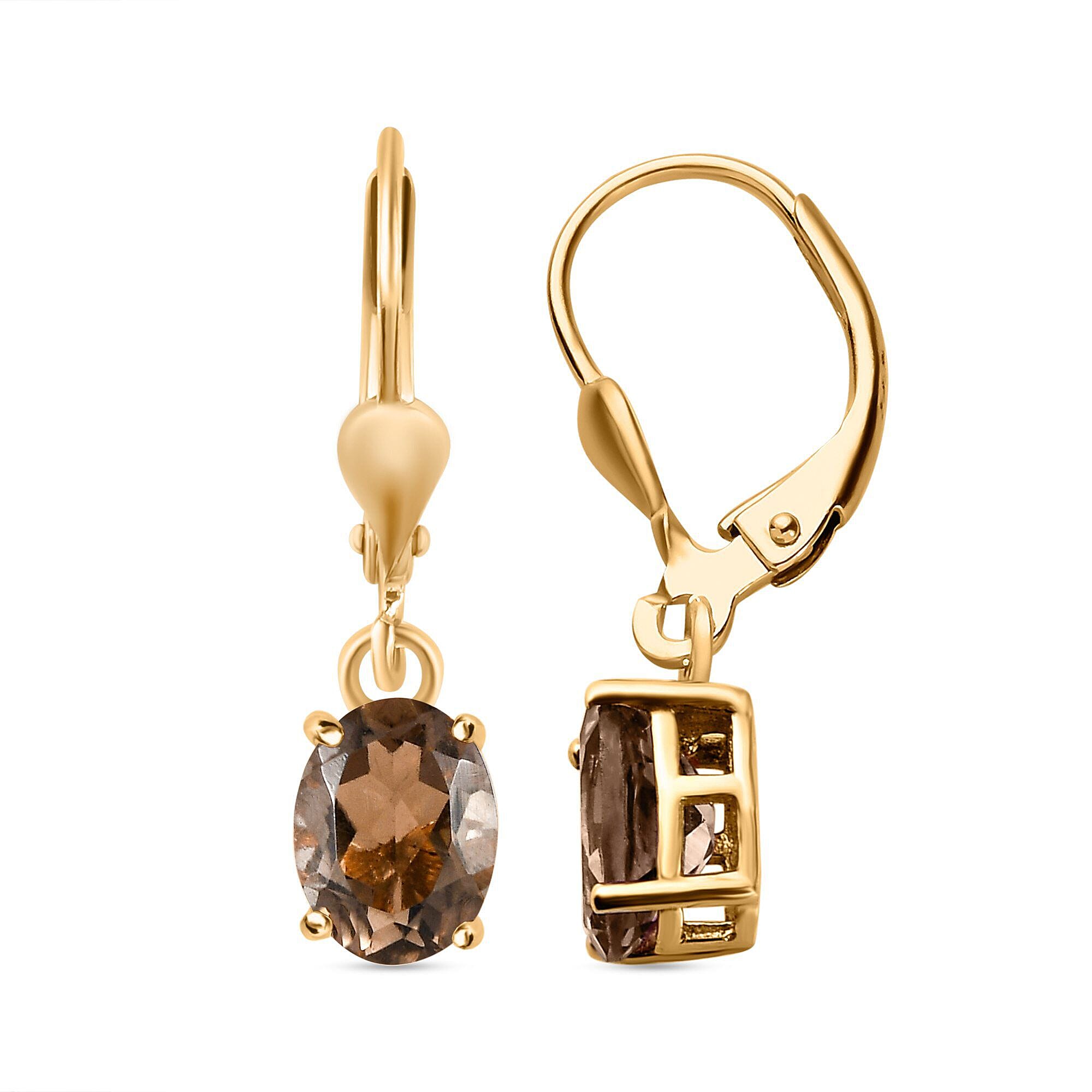 Brazilian Smoky Quartz (Ovl) Lever Back Earrings in 18K Vermeil Yellow Gold Overlay Sterling Silver 3.00 Ct.