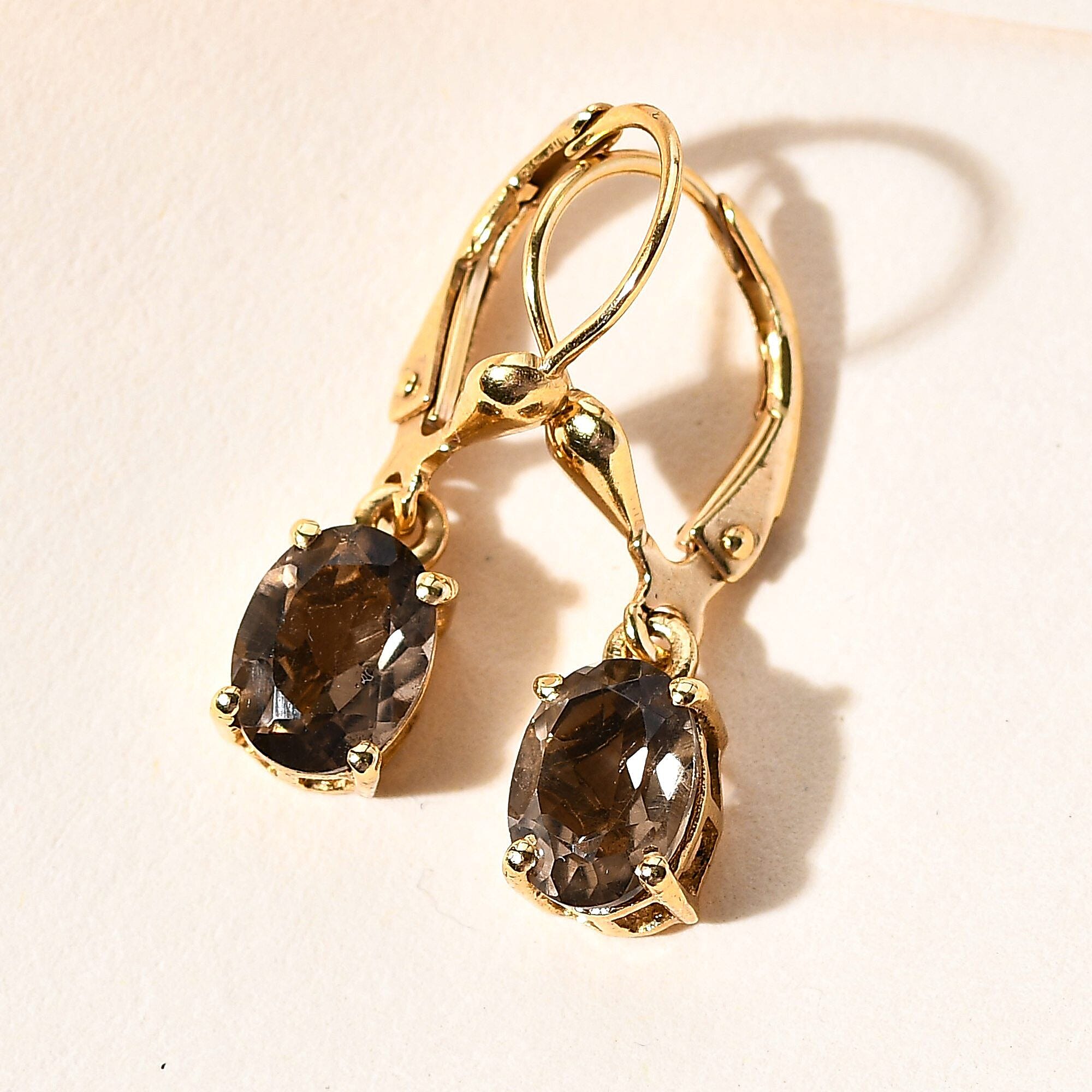 Brazilian Smoky Quartz (Ovl) Lever Back Earrings in 18K Vermeil Yellow Gold Overlay Sterling Silver 3.00 Ct.
