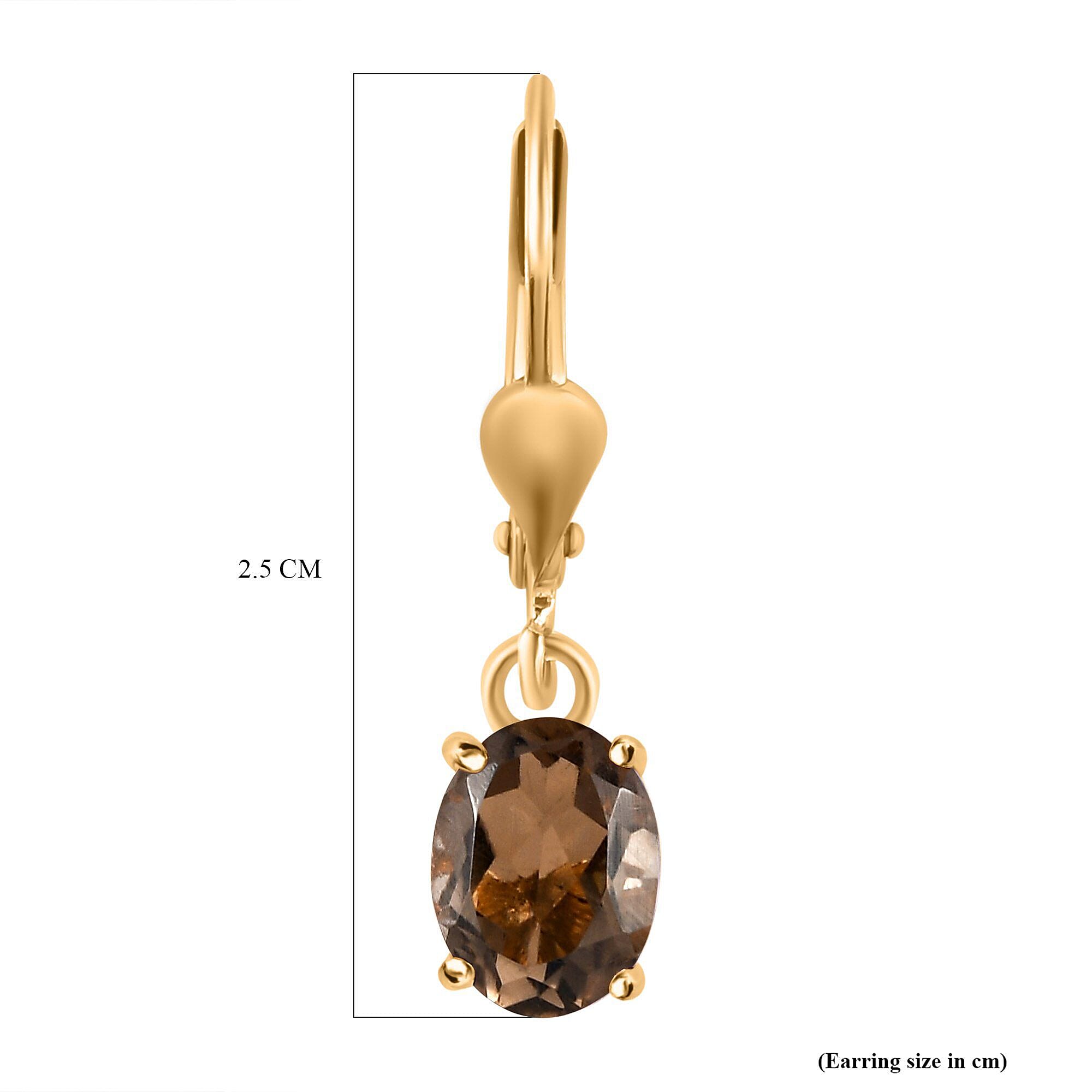 Brazilian Smoky Quartz (Ovl) Lever Back Earrings in 18K Vermeil Yellow Gold Overlay Sterling Silver 3.00 Ct.