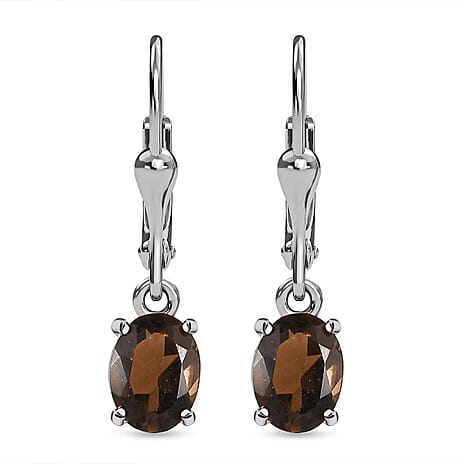 Brazilian Smoky Quartz Lever Back Earrings in Platinum Overlay Sterling Silver 2.81 Ct.