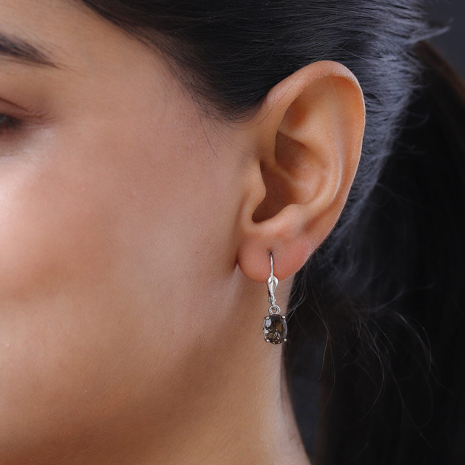 Brazilian Smoky Quartz Lever Back Earrings in Platinum Overlay Sterling Silver 2.81 Ct.