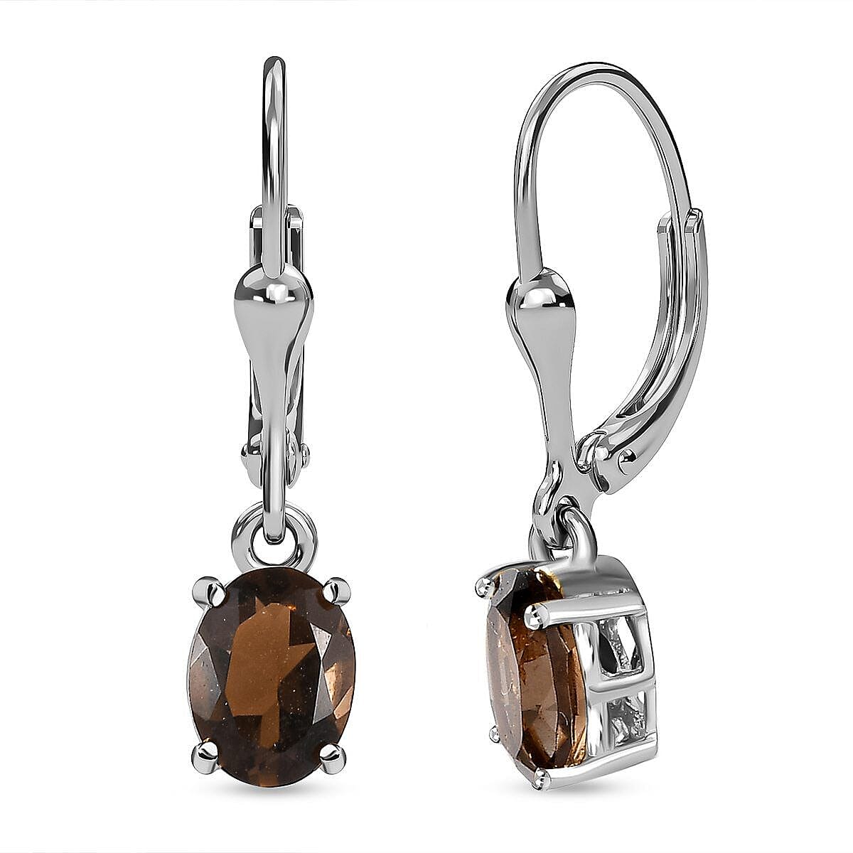 Brazilian Smoky Quartz Lever Back Earrings in Platinum Overlay Sterling Silver 2.81 Ct.