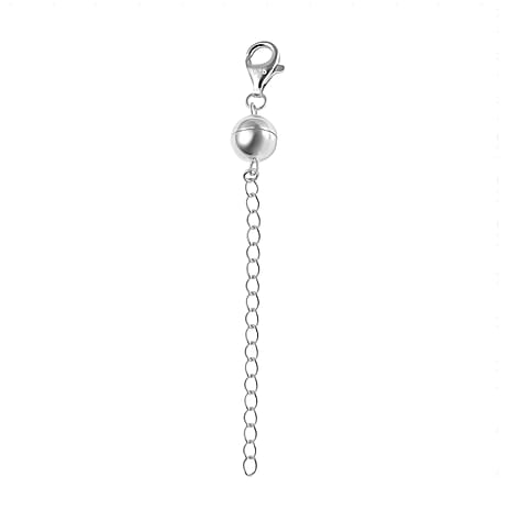 Magnetic Lock with 2inch Extender with Lobster Clasp in Rhodium Overlay Sterling Silver