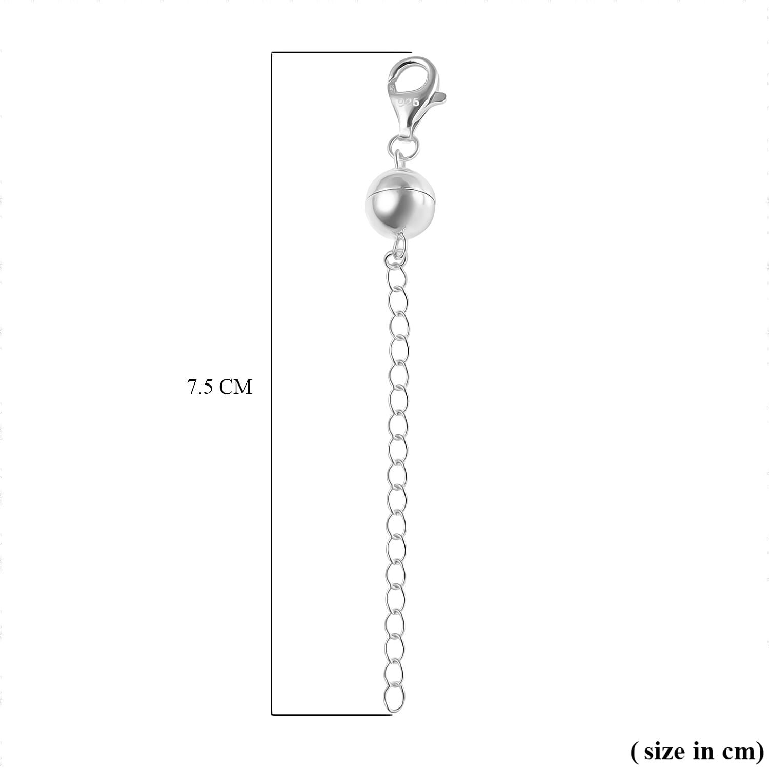 Magnetic Lock with 2inch Extender with Lobster Clasp in Rhodium Overlay Sterling Silver Magnetic Lock with 2inch Extender with Lobster Clasp in Rhodium Overlay Sterling Silver