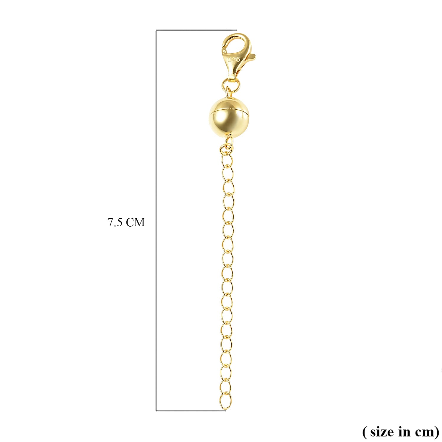 Magnetic Lock with 2inch Extender with Lobster Clasp in Gold Plated Silver