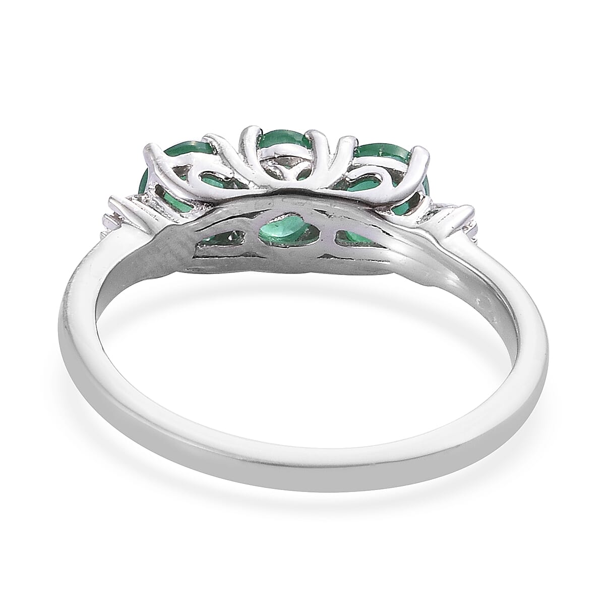 Premium Santa Terezinha Emerald (Ovl), Diamond Ring in Platinum Overlay Sterling Silver 1.000 Ct.