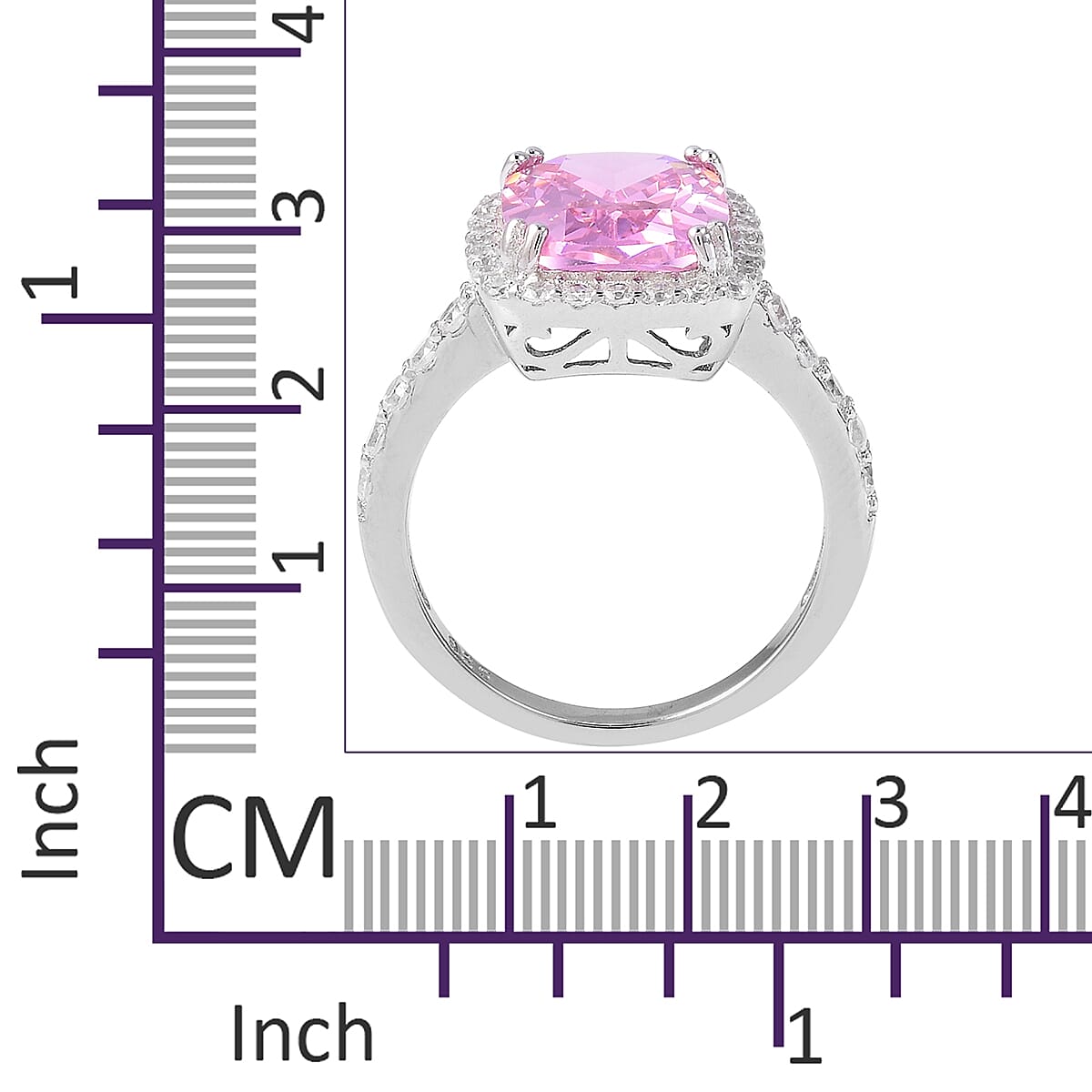 ELANZA Simulated Pink Sapphire (Cush 11x9 mm), Simulated Diamond Ring in Rhodium Overlay Sterling Silver