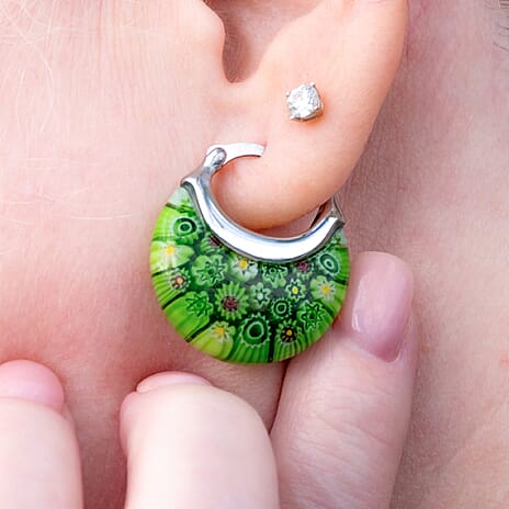 Green Murano Glass Earring with Clasp in Stainless Steel