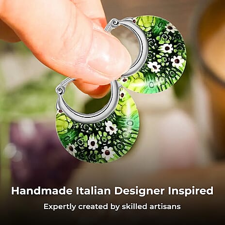 Green Murano Glass Earring with Clasp in Stainless Steel