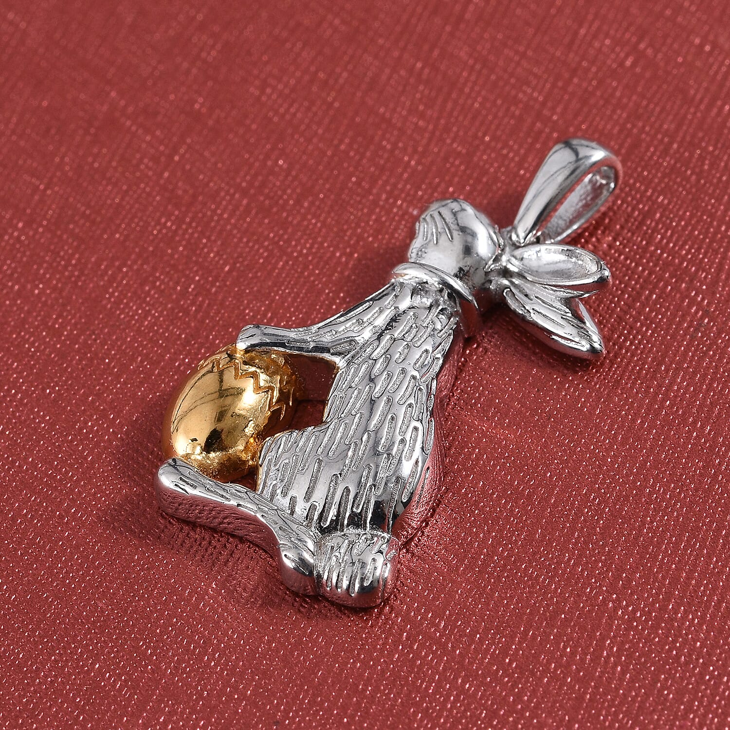 Yellow Gold and Platinum Overlay Sterling Silver Bunny Pendant
