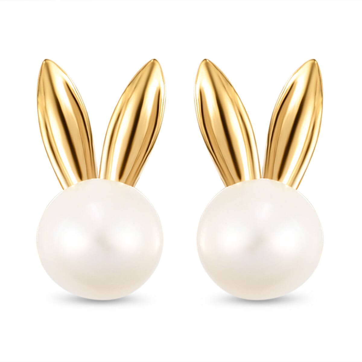 Freshwater Pearl Bunny Stud Earrings (with Push Back) in 14K Gold Overlay Sterling Silver