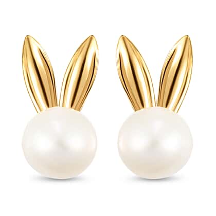 Freshwater Pearl (5mm) Bunny Stud Earrings in Gold Plated Sterling