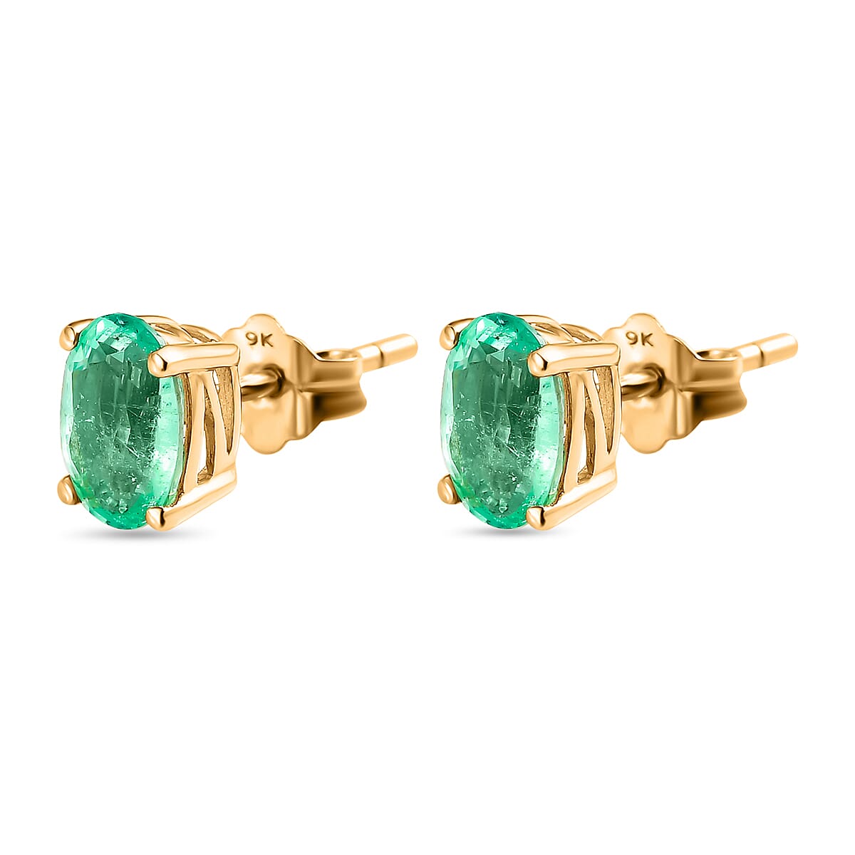 9K Yellow Gold AA Boyaca Colombian Emerald (Ovl) Stud Earrings (with Push Back)