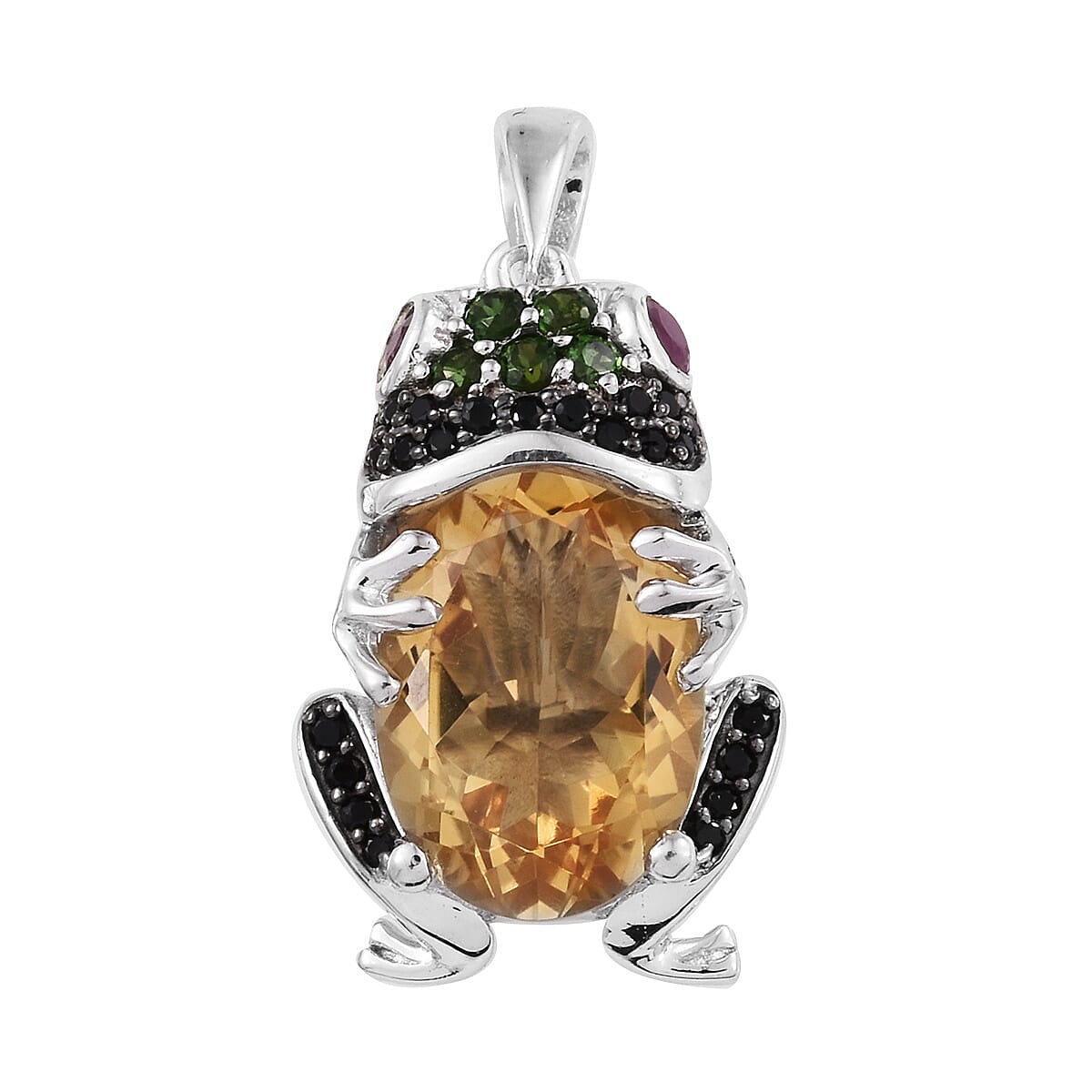GP Citrine (Ovl 14x10 mm), Multi Gemstone Frog Pendant in Platinum Overlay Sterling Silver 6.00 Ct, Silver wt 6.16 Gms.