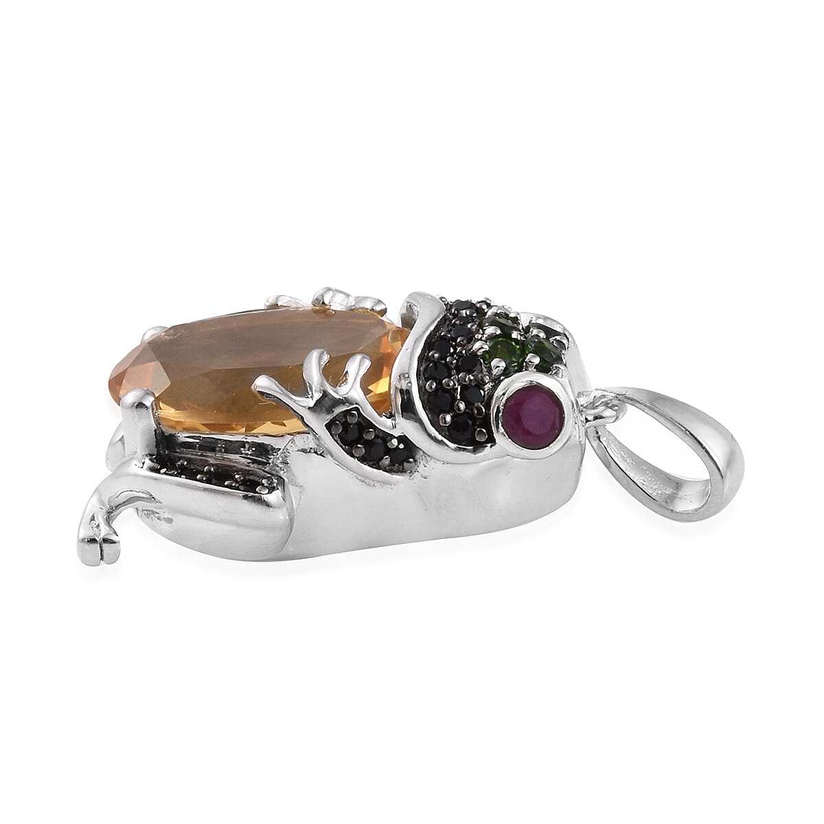 GP Citrine (Ovl 14x10 mm), Multi Gemstone Frog Pendant in Platinum Overlay Sterling Silver 6.00 Ct, Silver wt 6.16 Gms.