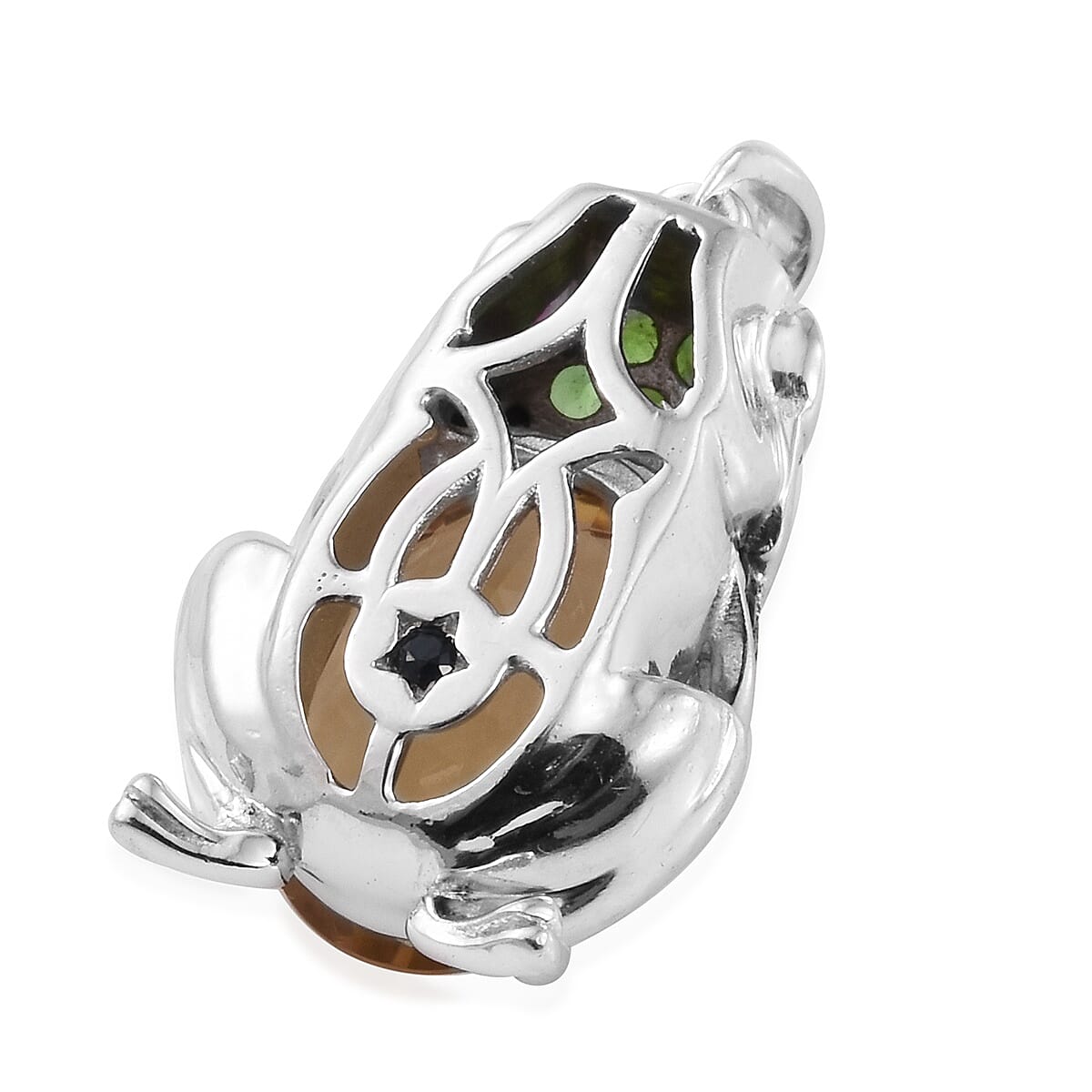 GP Citrine (Ovl 14x10 mm), Multi Gemstone Frog Pendant in Platinum Overlay Sterling Silver 6.00 Ct, Silver wt 6.16 Gms.
