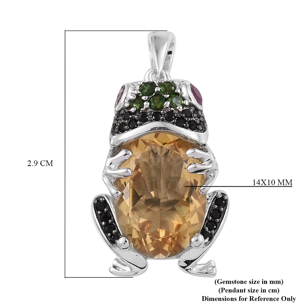 GP Citrine (Ovl 14x10 mm), Multi Gemstone Frog Pendant in Platinum Overlay Sterling Silver 6.00 Ct, Silver wt 6.16 Gms.
