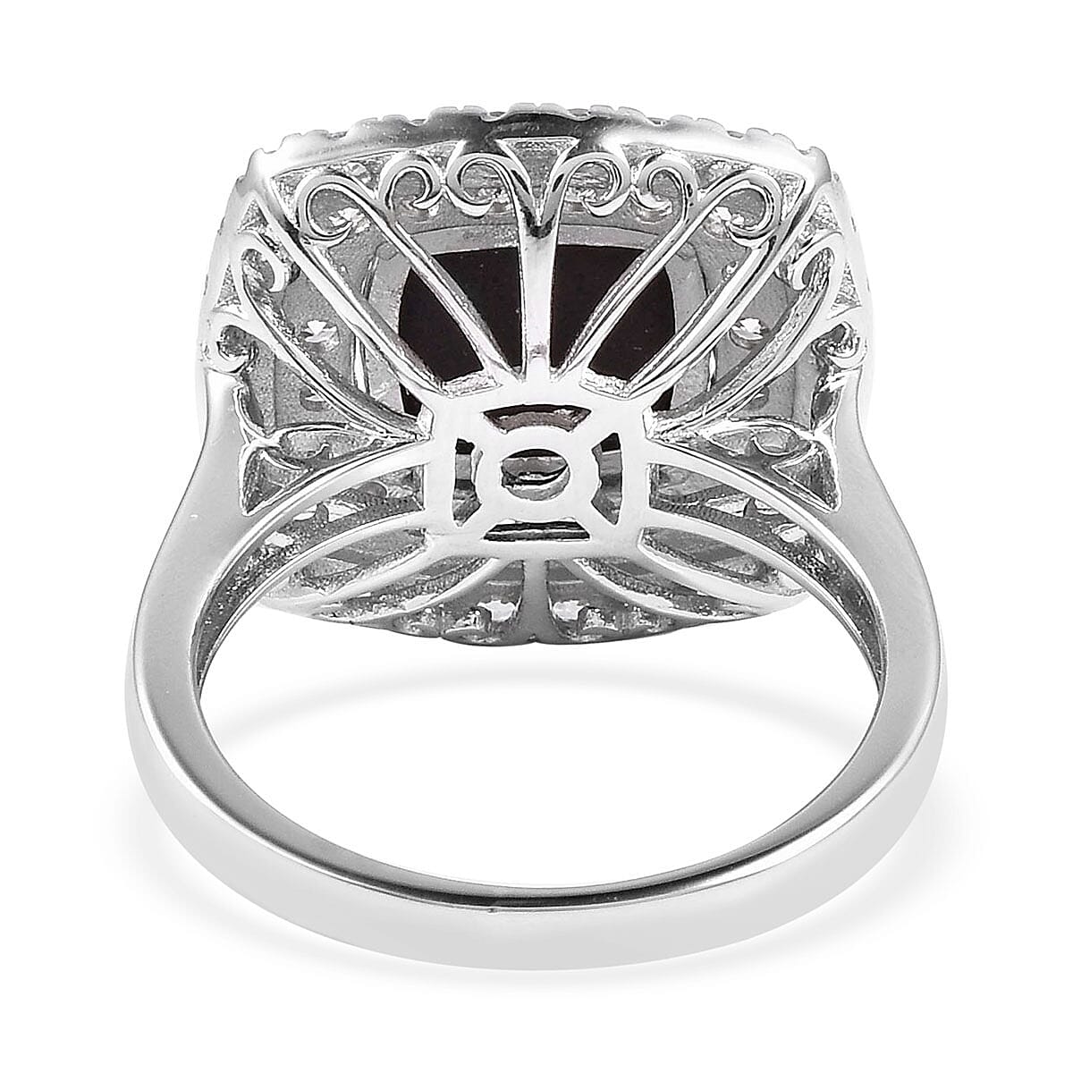 AA Canadian Ammolite (Cush 2.75 Ct), Natural White Cambodian Zircon Ring in Rhodium Overlay Sterling Silver 4.500 Ct, Silver wt 5.27 Gms.