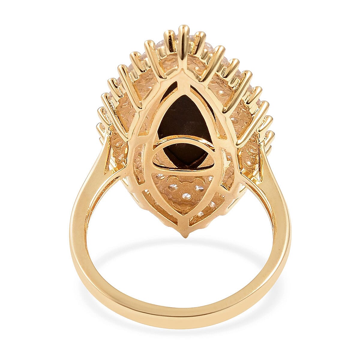 AA Canadian Ammolite (Mrq 4.00 Ct), Natural White Cambodian Zircon Ring in Yellow Gold Overlay Sterling Silver, Silver wt 5.90 Gms.