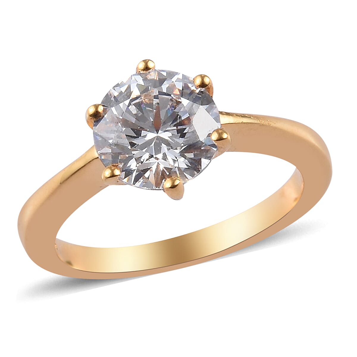 Lustro Stella - 14K Gold Overlay Sterling Silver (Rnd 8 mm) Solitaire Ring Made with Finest CZ 3.38 Ct.