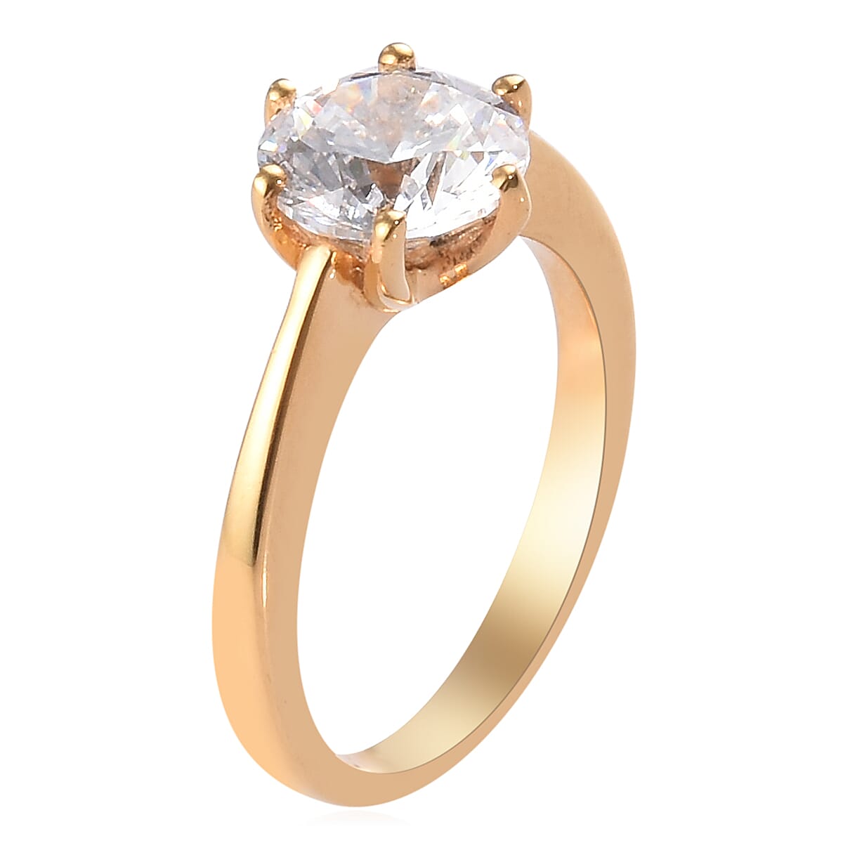 Lustro Stella - 14K Gold Overlay Sterling Silver (Rnd 8 mm) Solitaire Ring Made with Finest CZ 3.38 Ct.