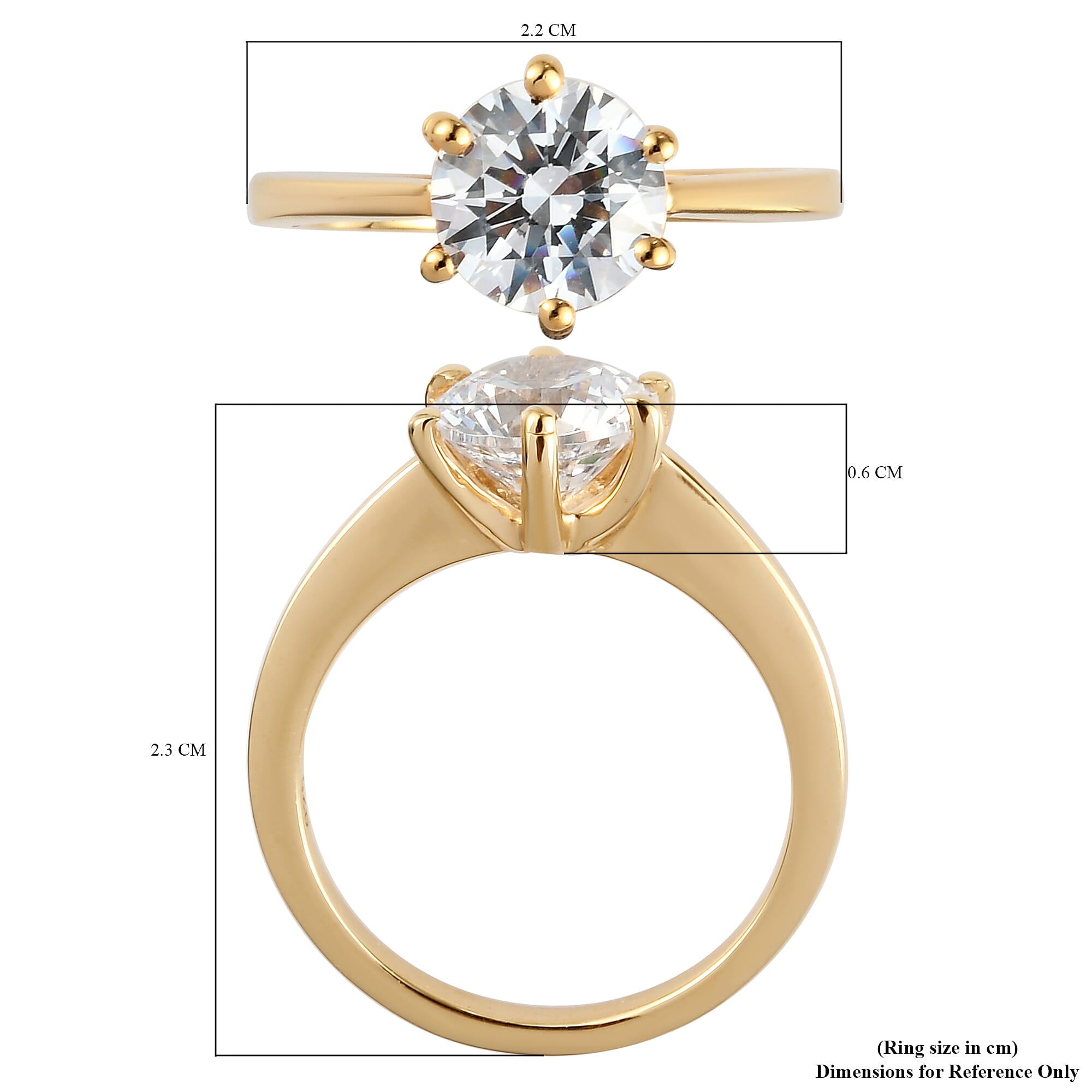 Lustro Stella - 14K Gold Overlay Sterling Silver (Rnd 8 mm) Solitaire Ring Made with Finest CZ 3.38 Ct.