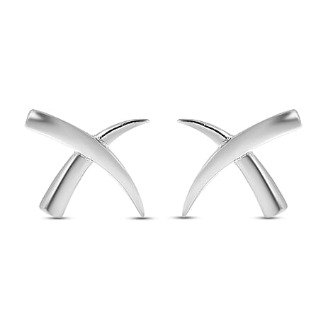 Designer Inspired  Rhodium Overlay Sterling Silver Criss Cross Earrings