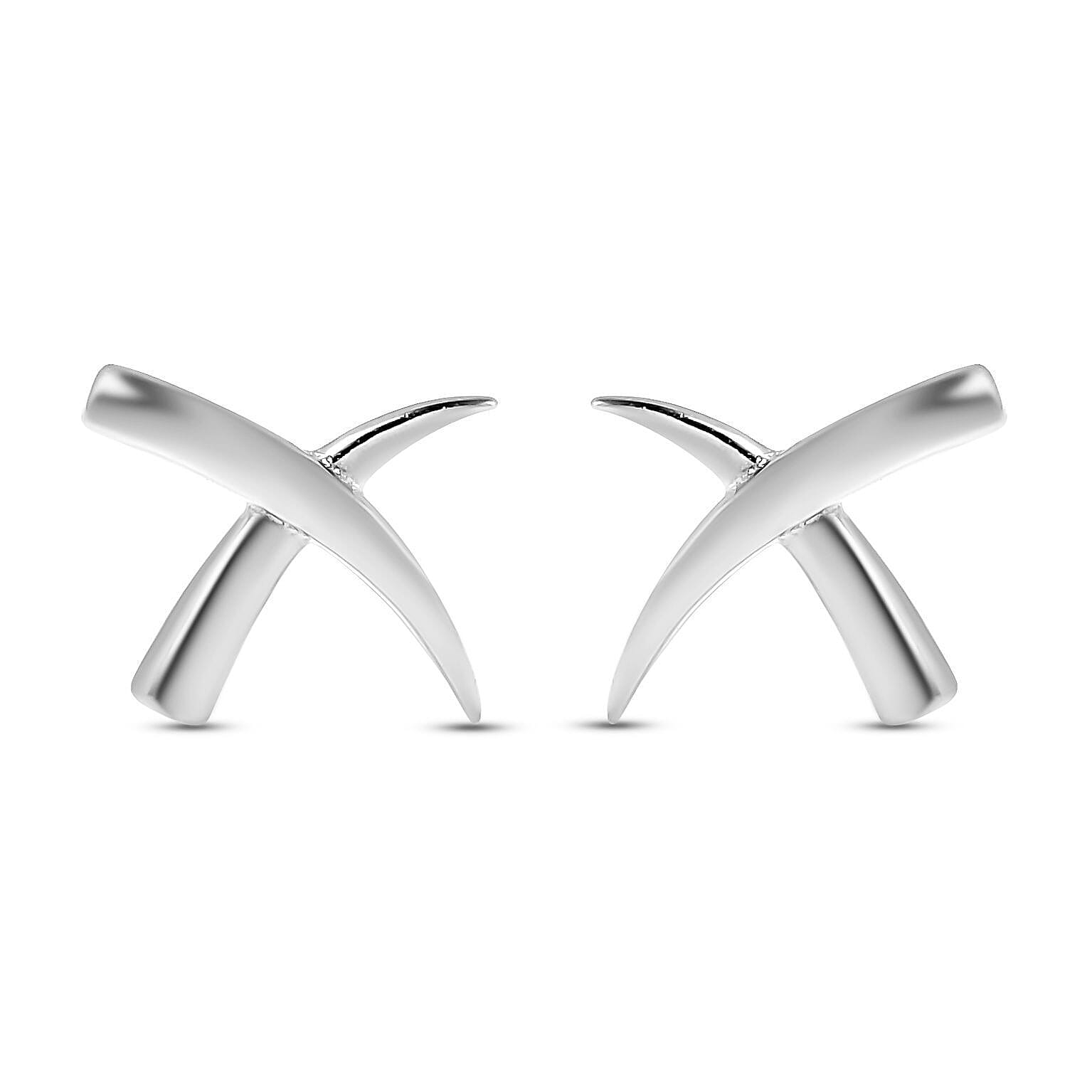 Designer Inspired  Rhodium Overlay Sterling Silver Criss Cross Earrings