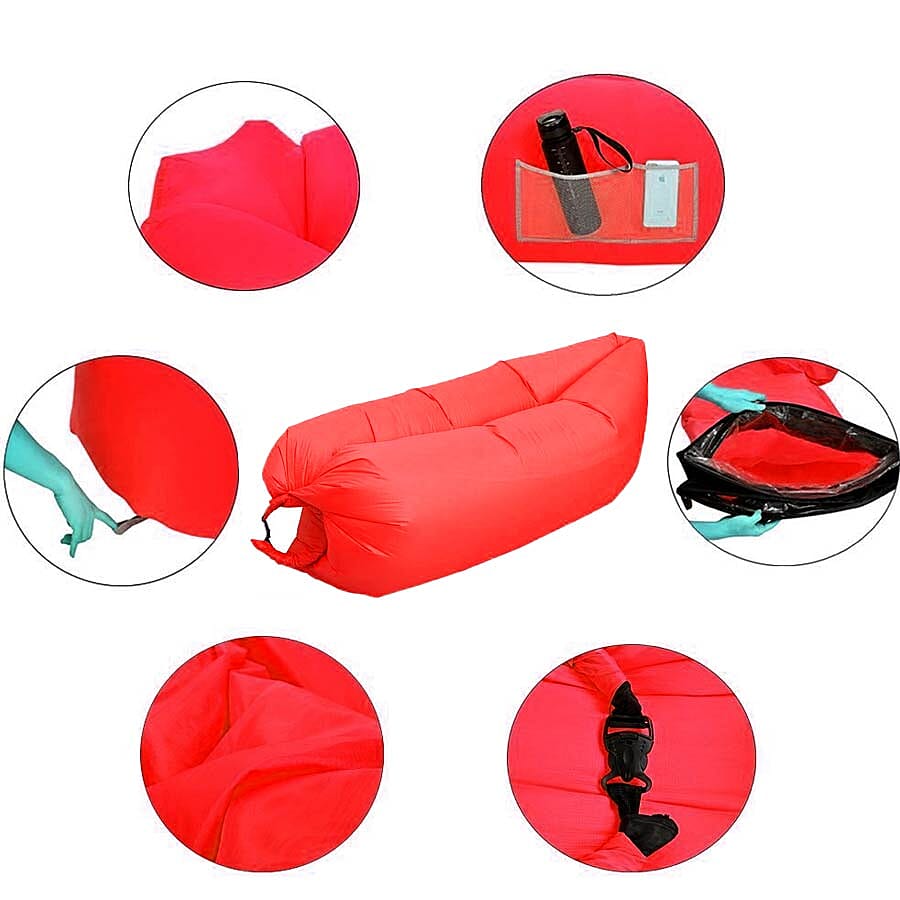 Self Inflating Air Lounger with Carry Pouch (Size 230x70 Cm) - Red