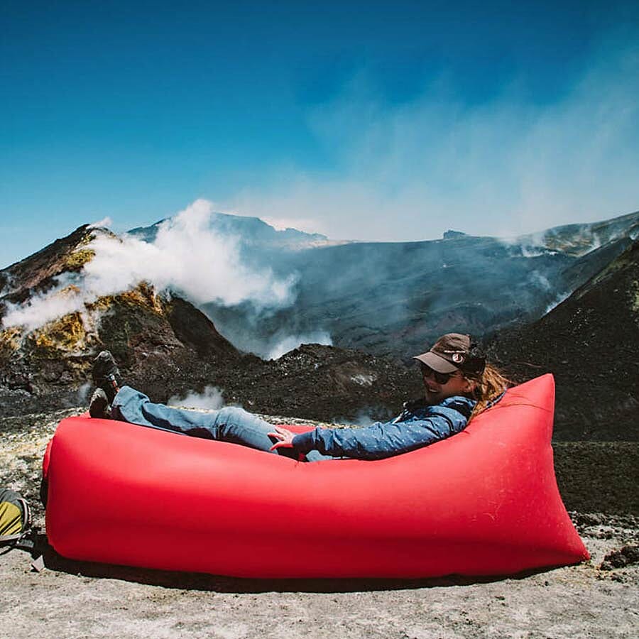 Self Inflating Air Lounger with Carry Pouch (Size 230x70 Cm) - Red