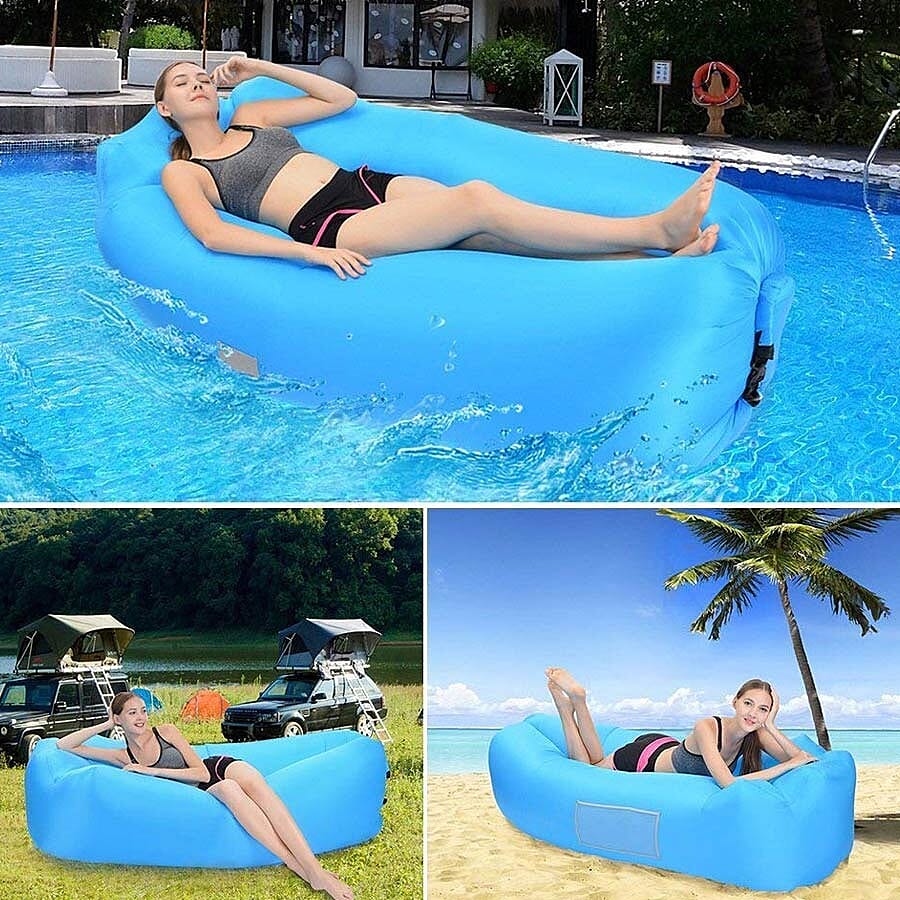 Self Inflating Air Lounger with Carry Pouch (Size 230x70 Cm) - Blue
