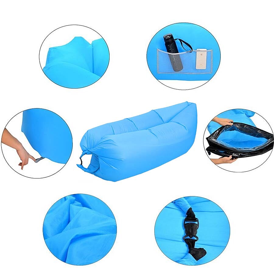 Self Inflating Air Lounger with Carry Pouch (Size 230x70 Cm) - Blue