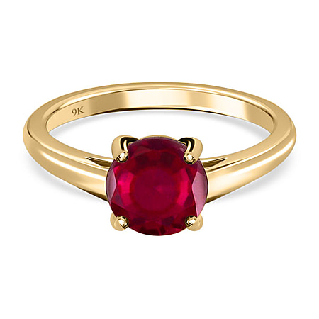 2 Carat AA African Ruby Solitaire Ring in 9K Yellow Gold