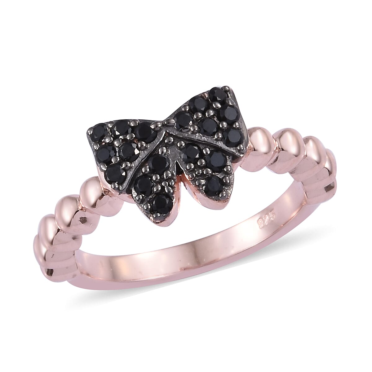Boi Ploi Black Spinel (Rnd) Butterfly Ring in Rose Gold Overlay Sterling Silver 0.500  Ct.