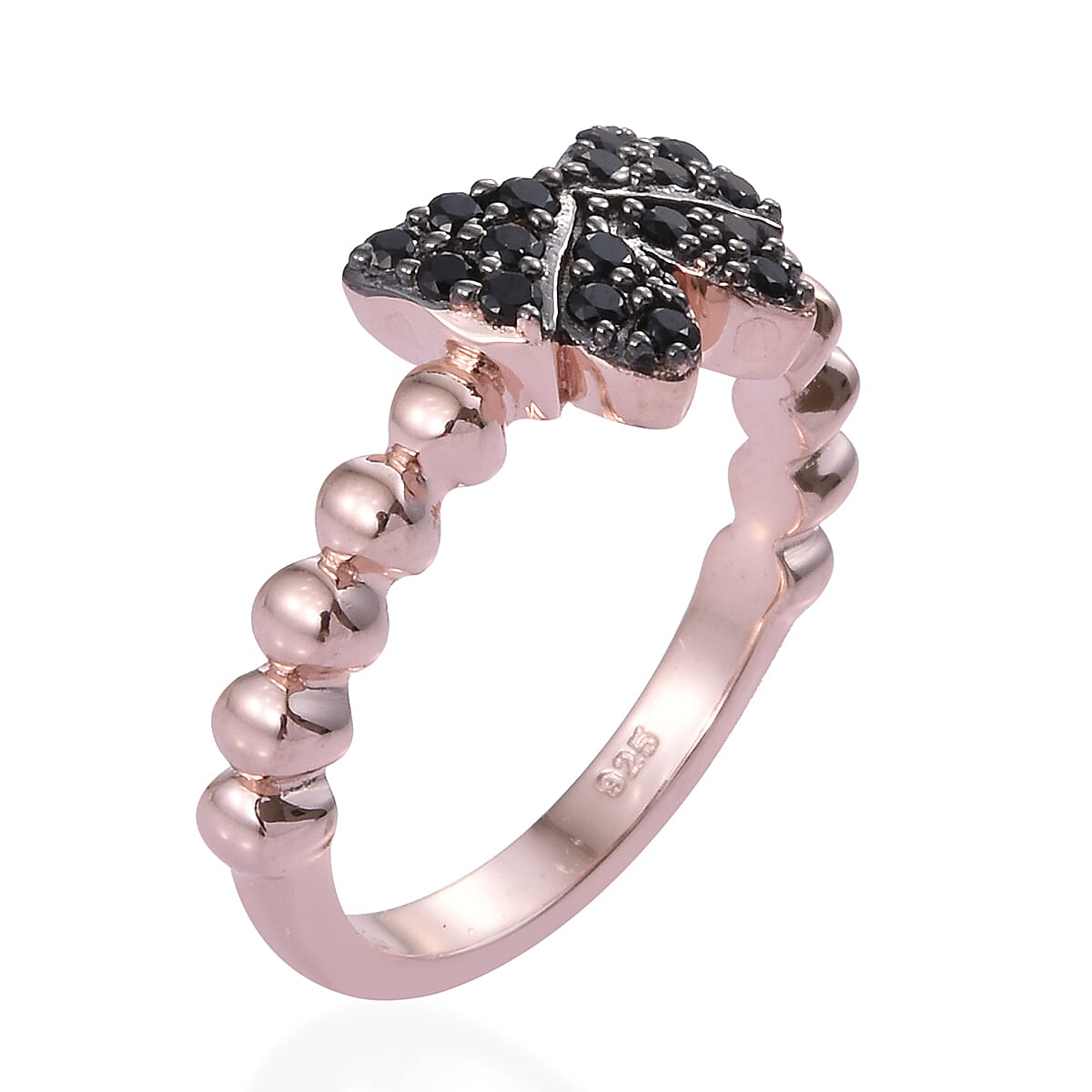 Boi Ploi Black Spinel (Rnd) Butterfly Ring in Rose Gold Overlay Sterling Silver 0.500  Ct.