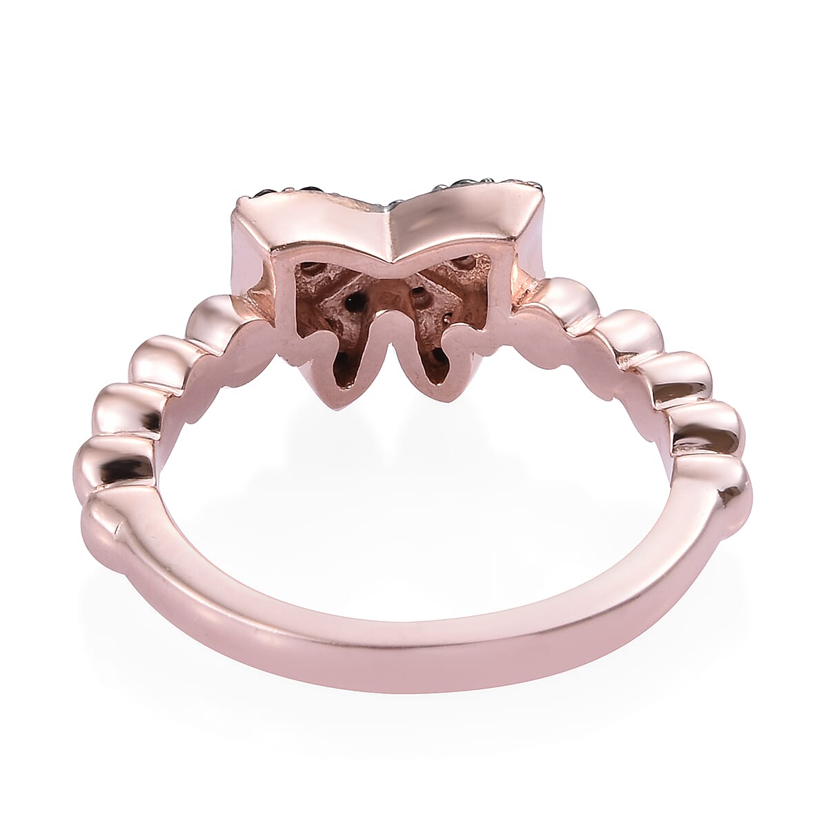 Boi Ploi Black Spinel (Rnd) Butterfly Ring in Rose Gold Overlay Sterling Silver 0.500  Ct.