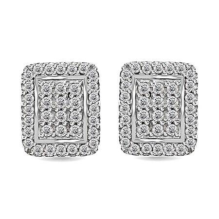 0.48 Carat Diamond Cluster Stud Earrings in Platinum Plated Sterling Silver with Push Back