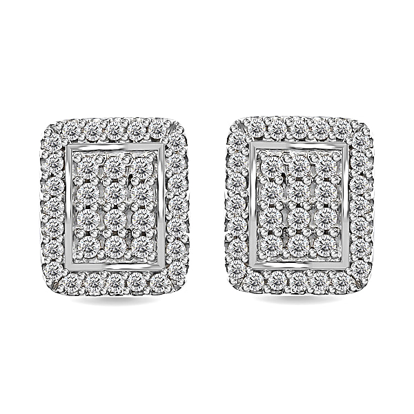 0.48 Carat Diamond Cluster Stud Earrings in Platinum Plated Sterling ...