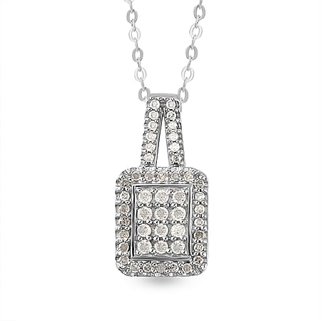 0.33 Ct Diamond Cluster Pendant with 20 Inch Chain in Platinum Plated Sterling Silver